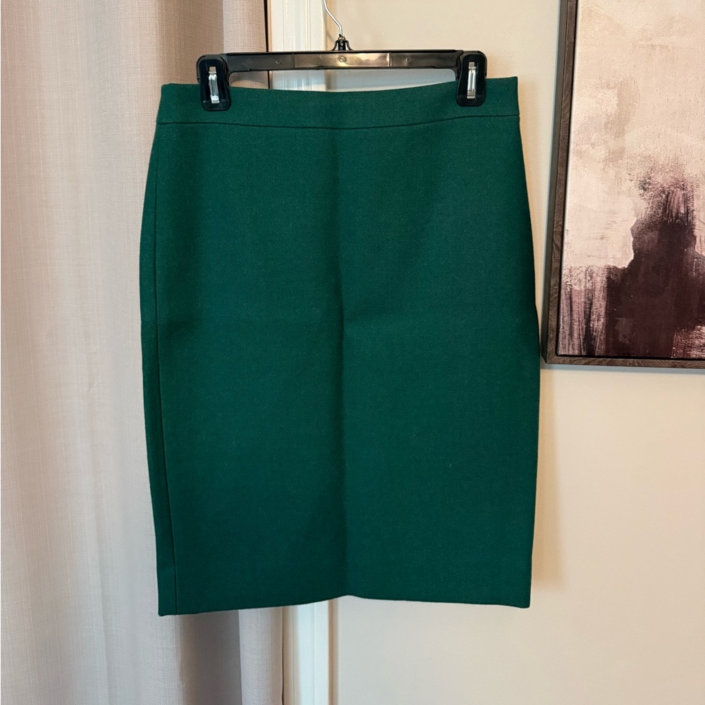 J. Crew Dark Green Wool Pencil Skirt